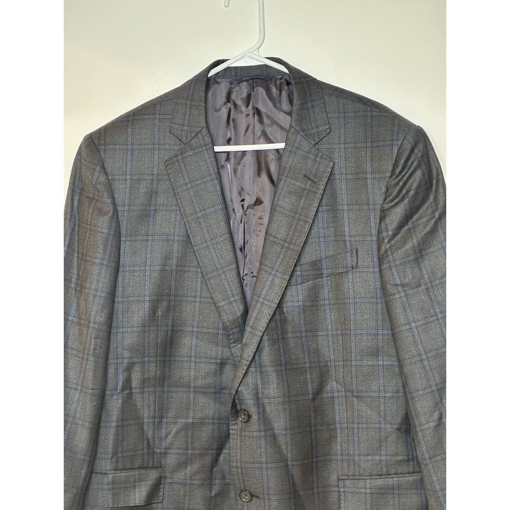 Brooks Brothers "Regent" Blazer Mens 48R Sport Coat REDA Plaid Check Gray Blue